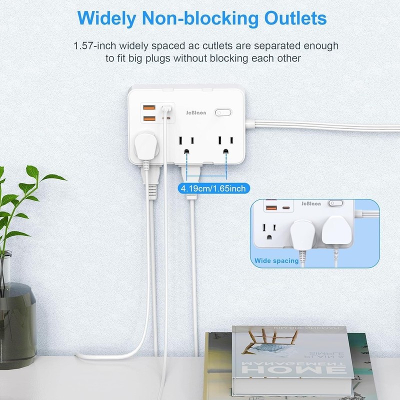 Flat Plug Power Strip Surge Protector, 5Ft Ultra Thin Extension Cord with 4 USB gallery
