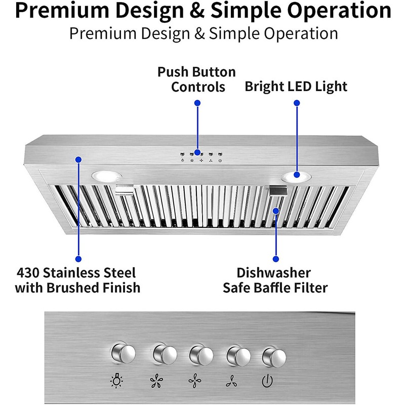 30 inch Kitchen Under Cabinet Range Hood 600CFM Cook Vent Black/Sliver LEDs New gallery