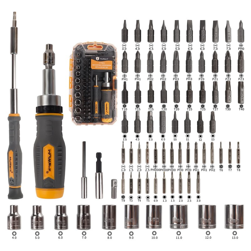 Screwdriver Bit Set & Socket Kit 77-Pieces Ratcheting with Case 77 in 1 Multi gallery