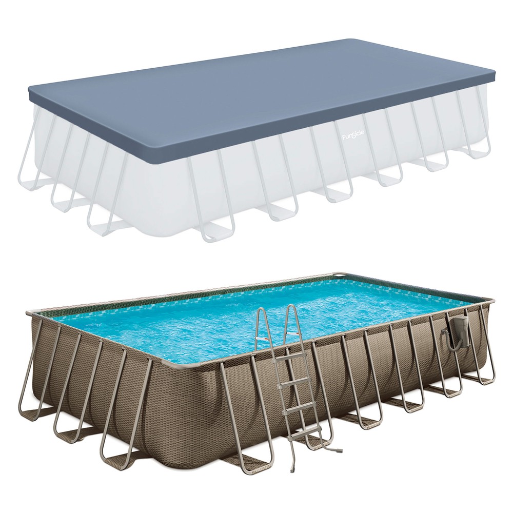 Funsicle 24'x12'x52" Oasis Rectangular Swimming Pool Set with 24' Cover, Brown