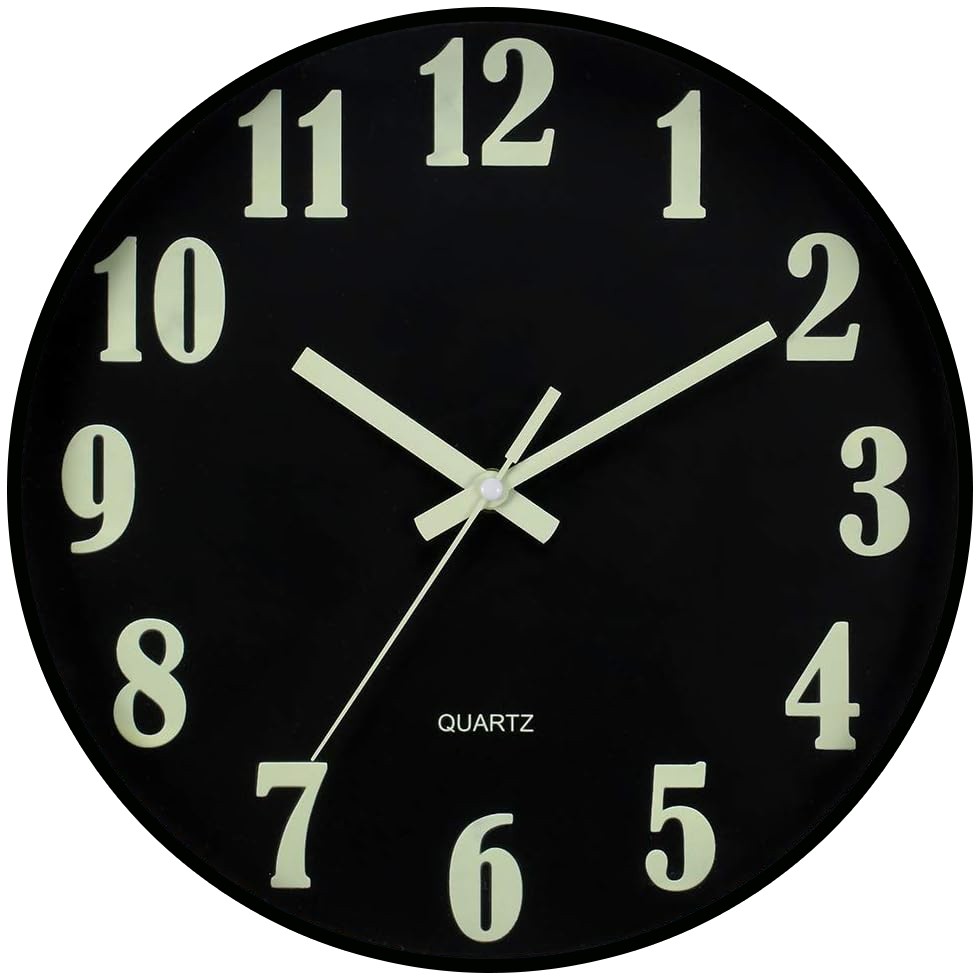 12'' Wall Clock Large Luminous Quartz Night Light Glow In The Dark Silent Home gallery
