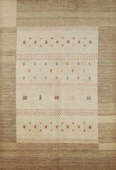 Bordered Stylish and Durable Gabbeh Beige Rug Hand-knotted Wool 5×8 ft.