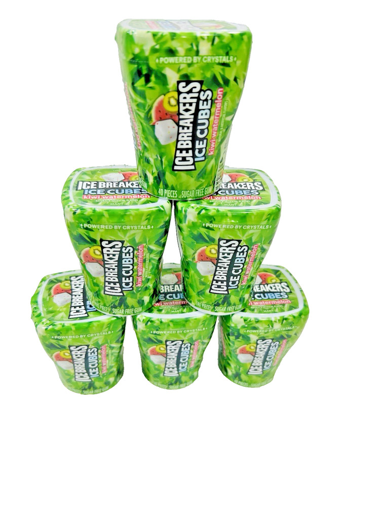 ICE BREAKERS Ice Cubes Kiwi Watermelon Chewing Gum 40 pieces (Pack of 6)