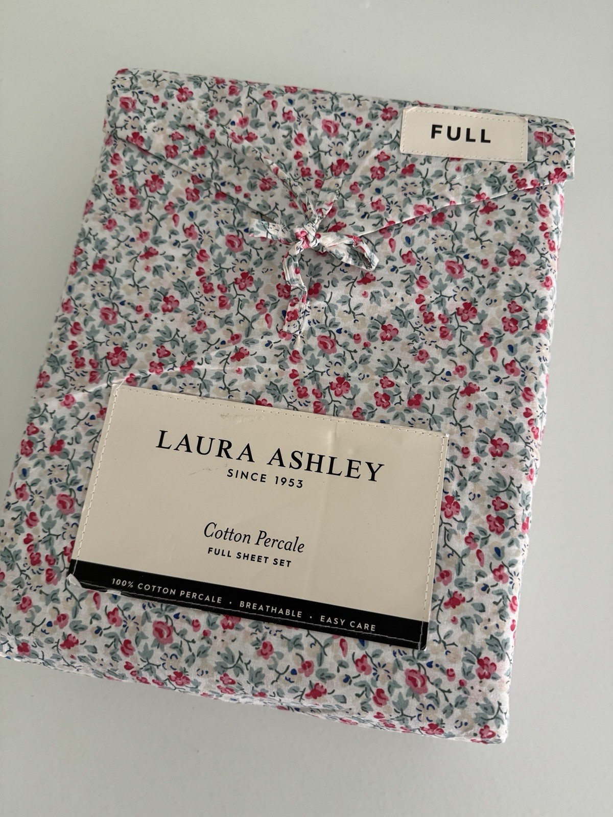 NIP Laura Ashley FULL Full Sheet Set 4 PCS 100% Cotton Percale Flowers Red Aqua gallery