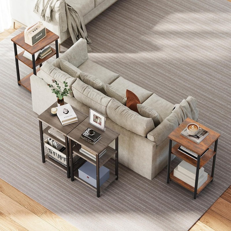 3-Tier End Table Small Side Table Storage Shelf Nightstand with Adjustable Feet gallery