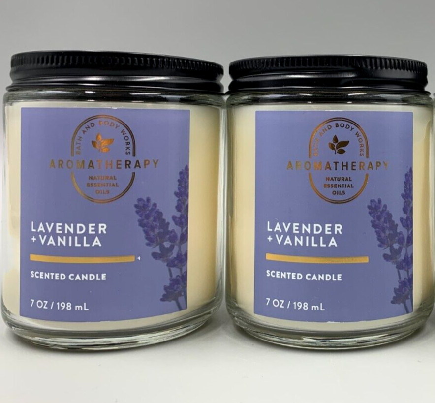 Bath & Body Works Lavender + Vanilla Scented Candle 7 Oz Set 2 #768B gallery