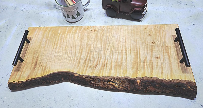 Handcrafted live edge curly maple board – charcuterie, cheese & serving tray gallery