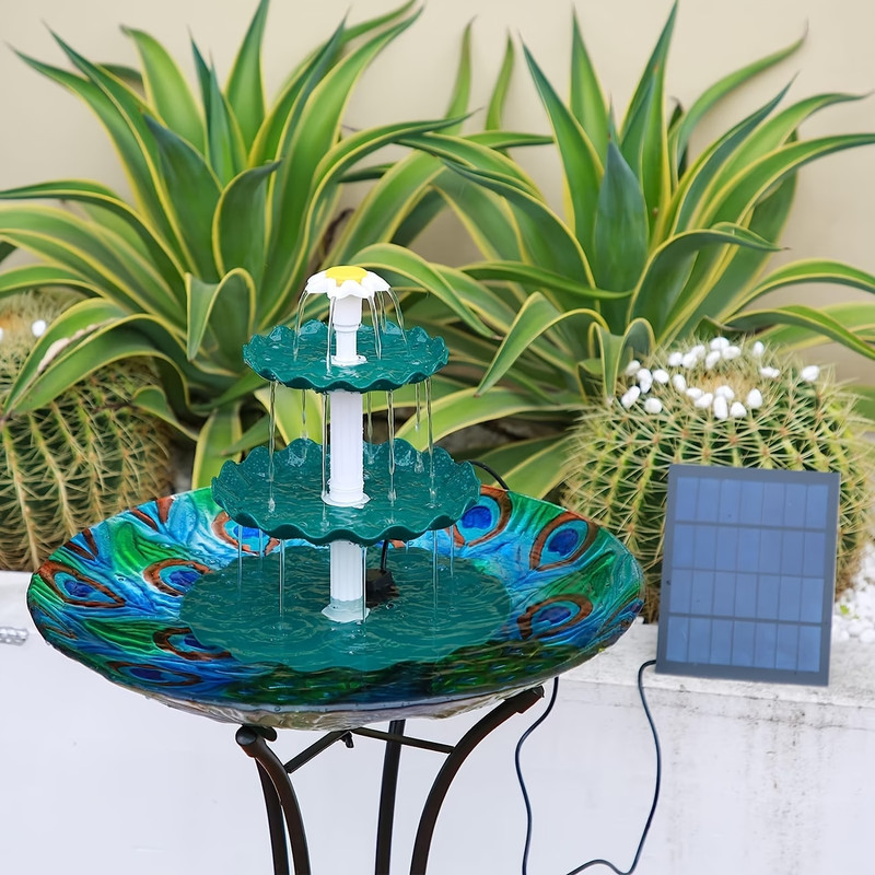 Three layer flowing solar bird bath tub, single-layer solar bird bath fountain gallery