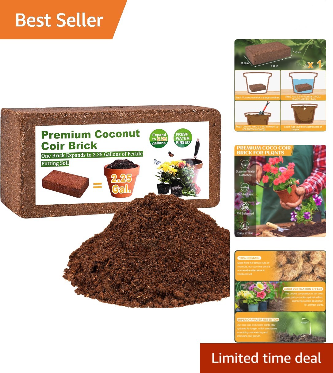 Organic Coco Coir 1 Pcs Compressed Coconut Coir Brick Coconut Fiber Husk Subs... gallery