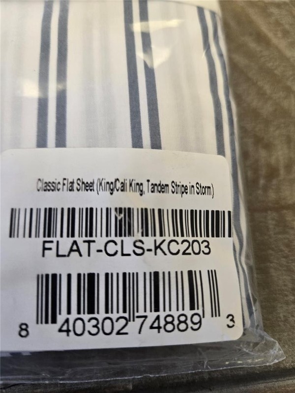 == Brooklinen Flat Sheet Classic Percale CAL King Tandem Stripe in Storm NEW gallery
