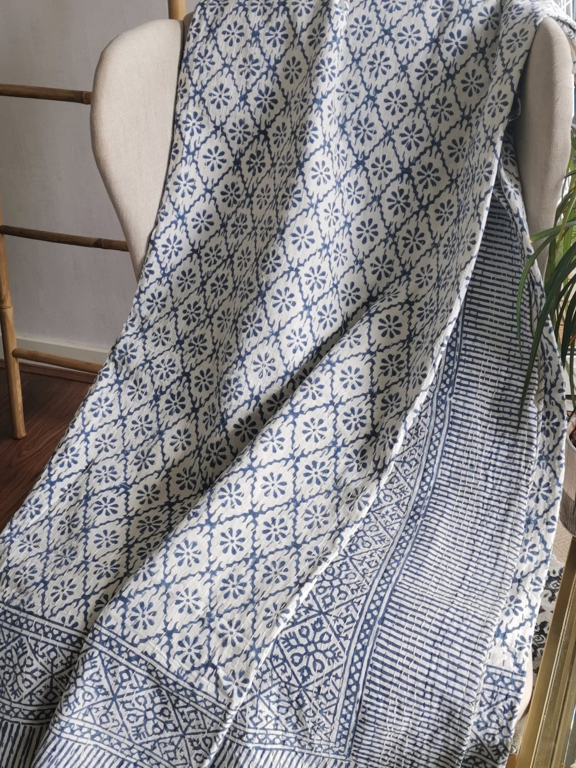 Kantha Stitch Pure Cotton Reversible Bed/Sofa Throw King Size gallery