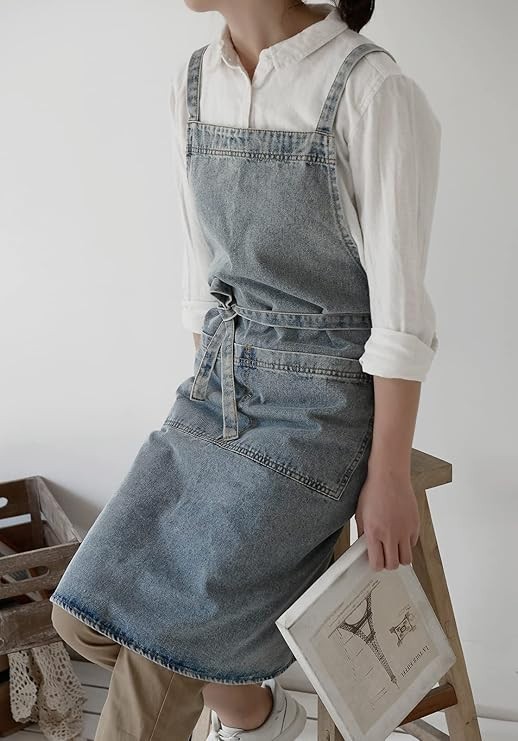 Adjustable Cross Back Denim Apron w/ Pockets Kitchen Cooking Work Gardening gallery