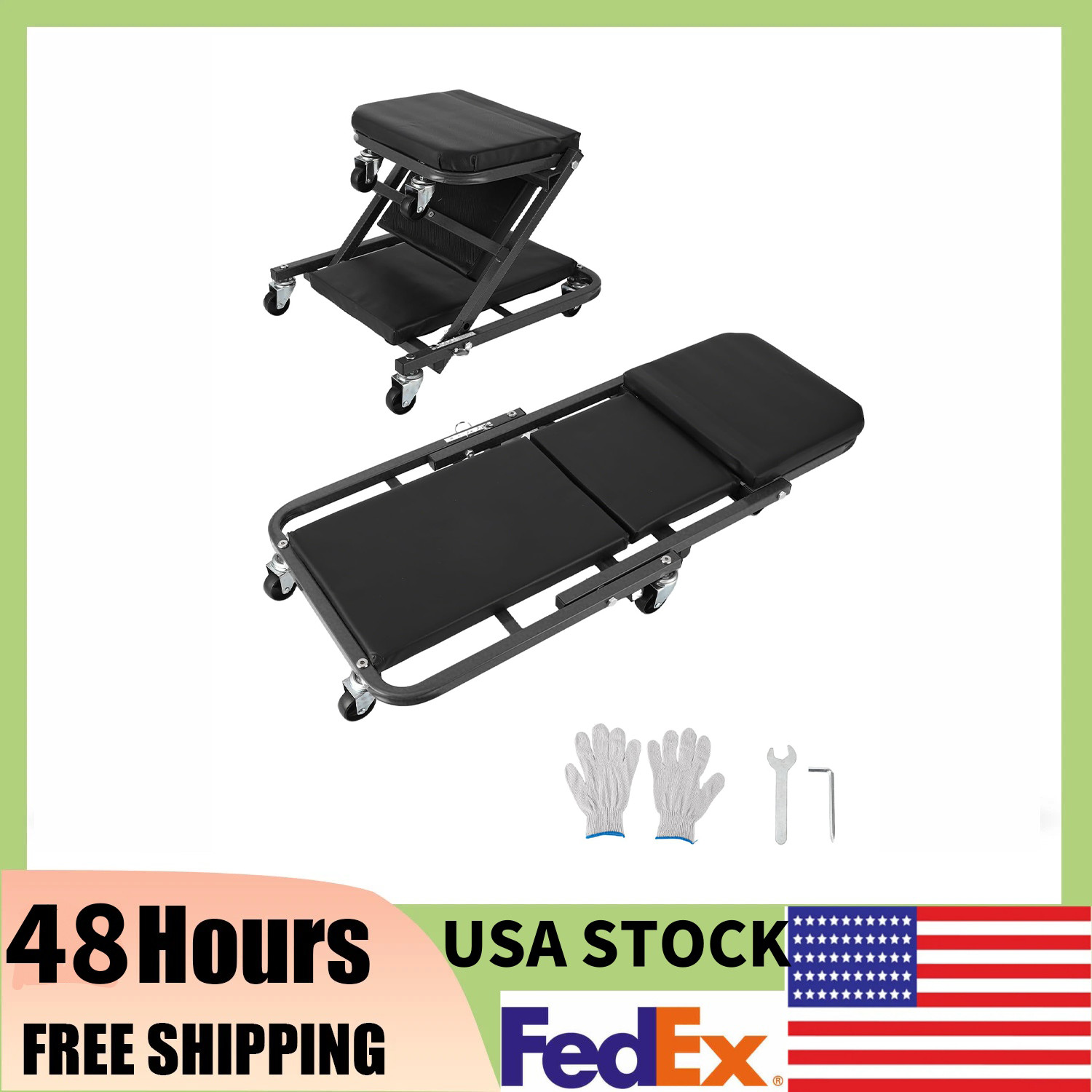 ⭐36" 2-in-1 Foldable Garage Z-Creeper Seat on Wheels 330LBS with 6 Swivel Caster gallery