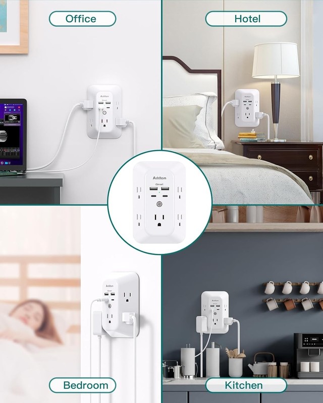 Multi Plug Outlet Surge Protector - POWSAF 5 Outlet Extender with 4 USB Ports(2 gallery