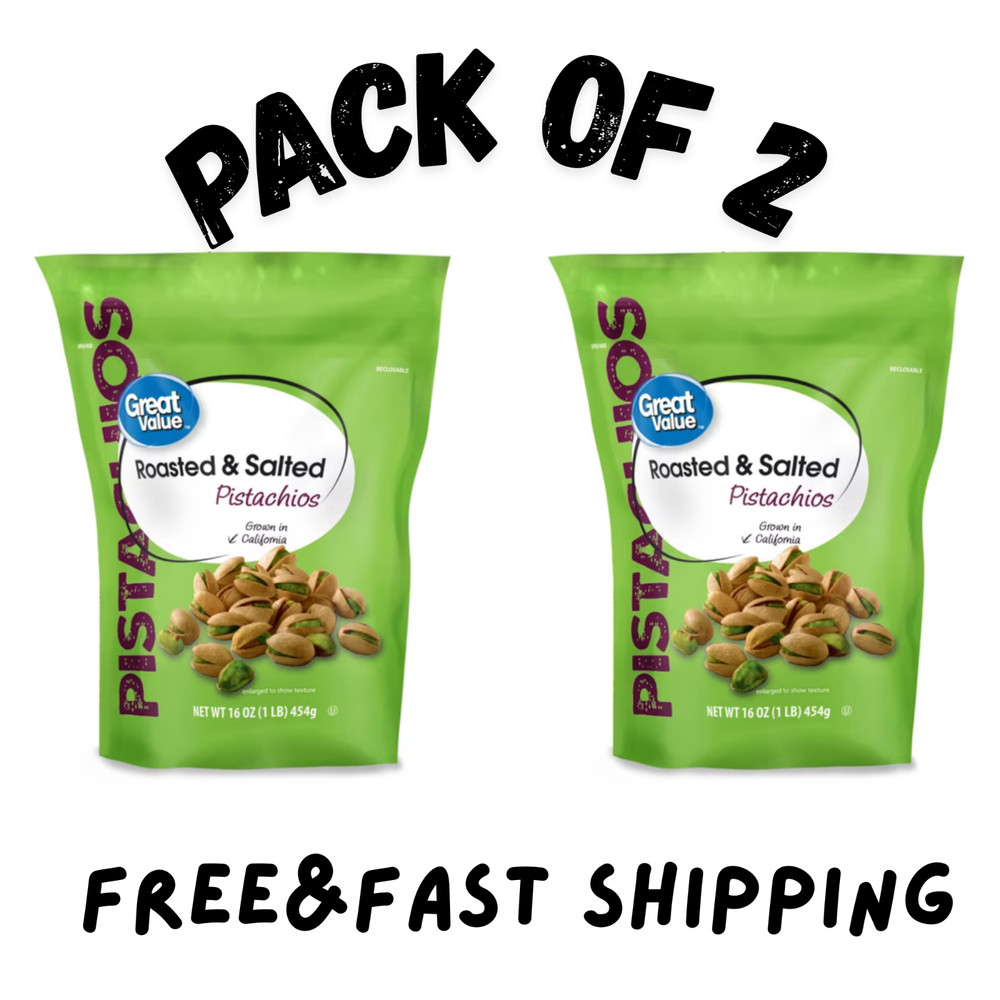 (2 pack ) Great Value Roasted & Salted Pistachios, 16 oz Resealable Bag