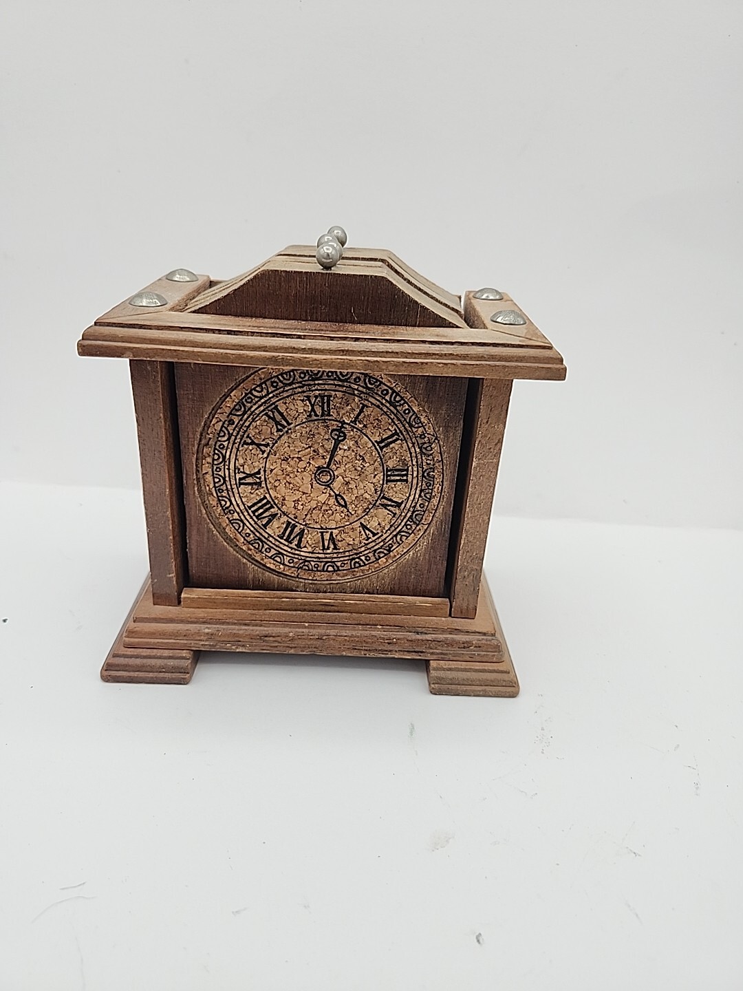 Vintage Wooden Clock Cork Coasters Set Of 6 With Holder 5.25”x5” gallery