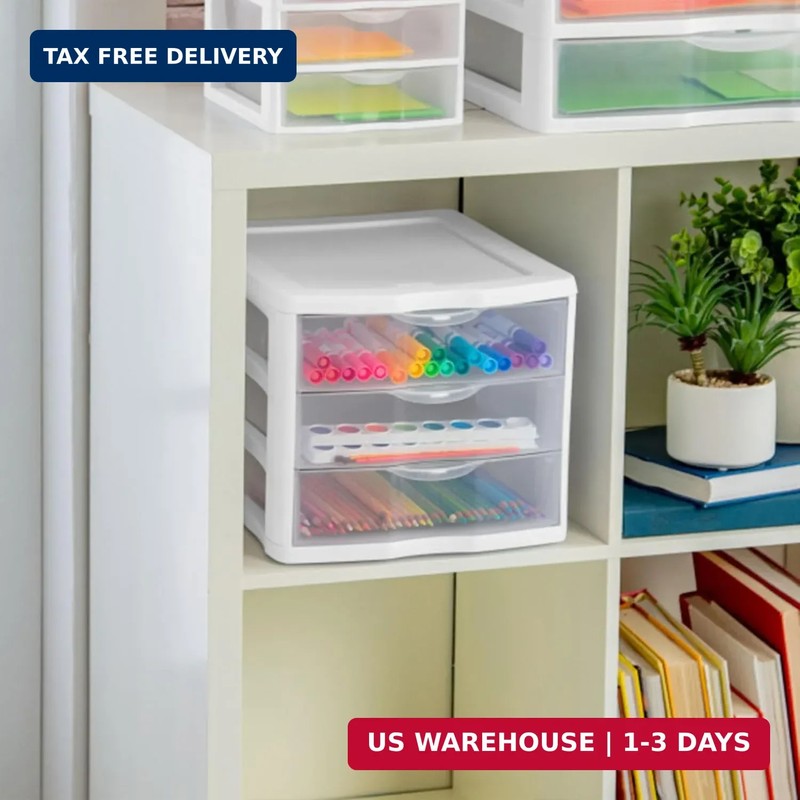 Sterilite 4-Pack 3 Drawer Unit, Stackable Plastic Organizer with Drawers, White gallery