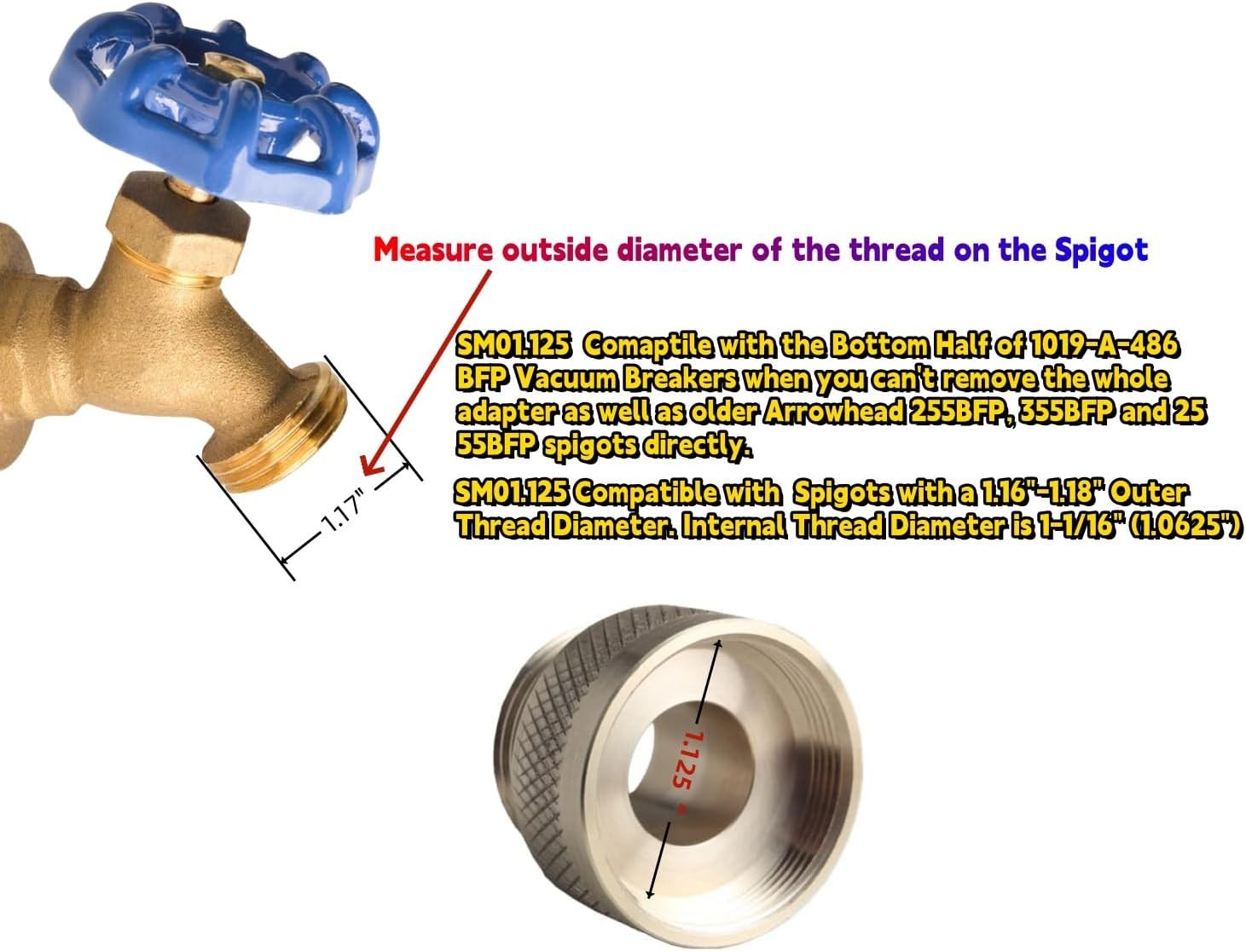 SM01.125 Vacuum Breaker Adapter Compatible with Arrowhead PK1360 Anti-Siphon Val gallery