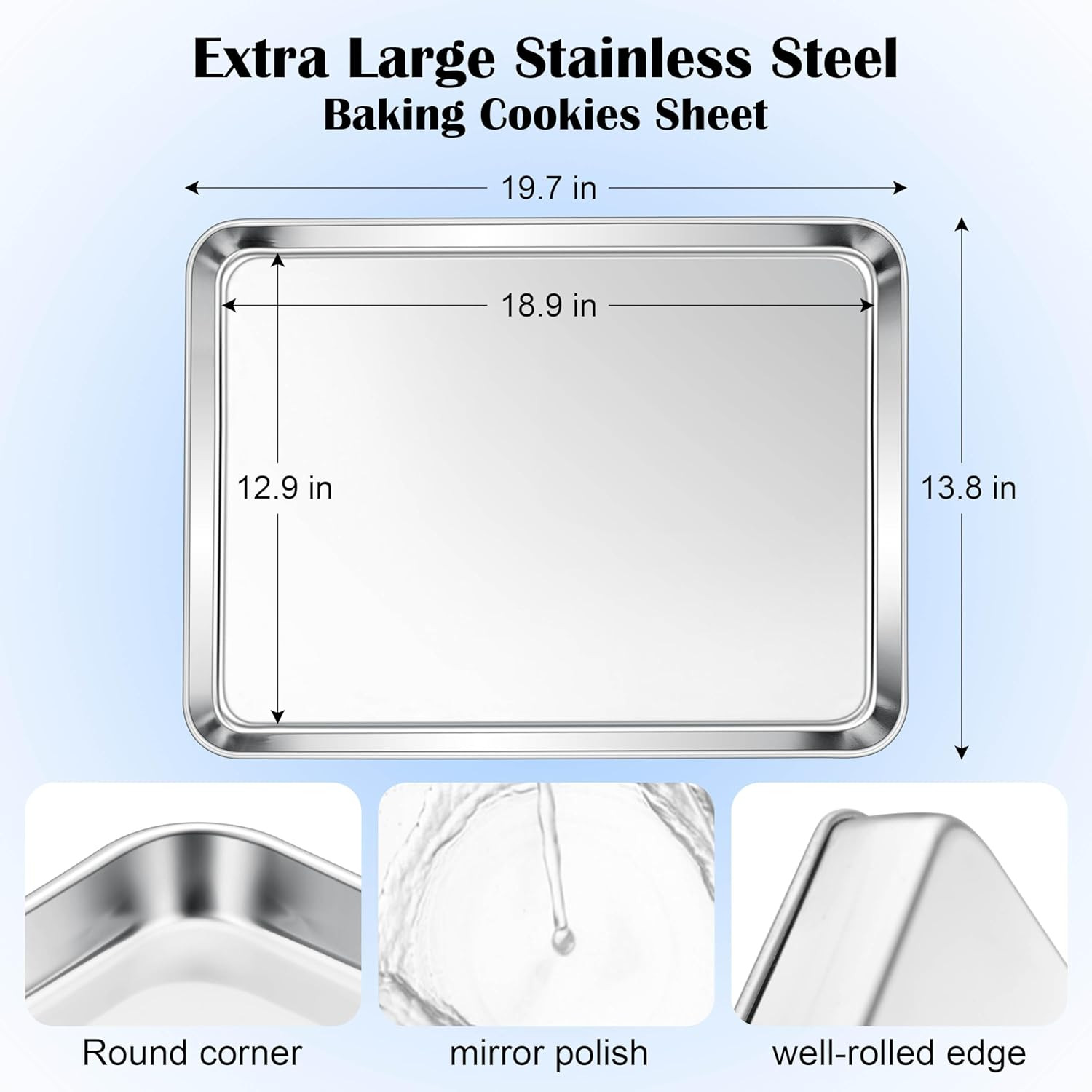 Large Baking Sheet, 20”X14” Stainless Steel Cookie Sheet Pan for Oven, Non Toxic gallery