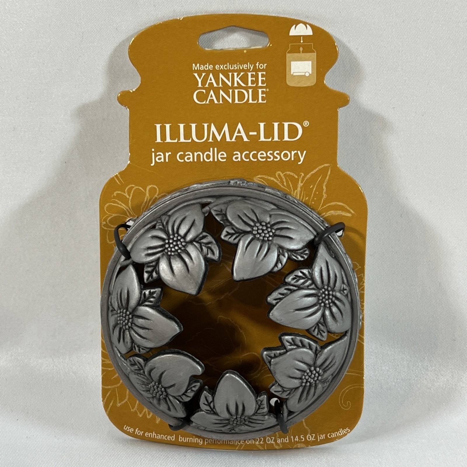 Yankee Candle illuma lid topper Matte Silver Floral Flowers Ring Top 14.5-22oz gallery