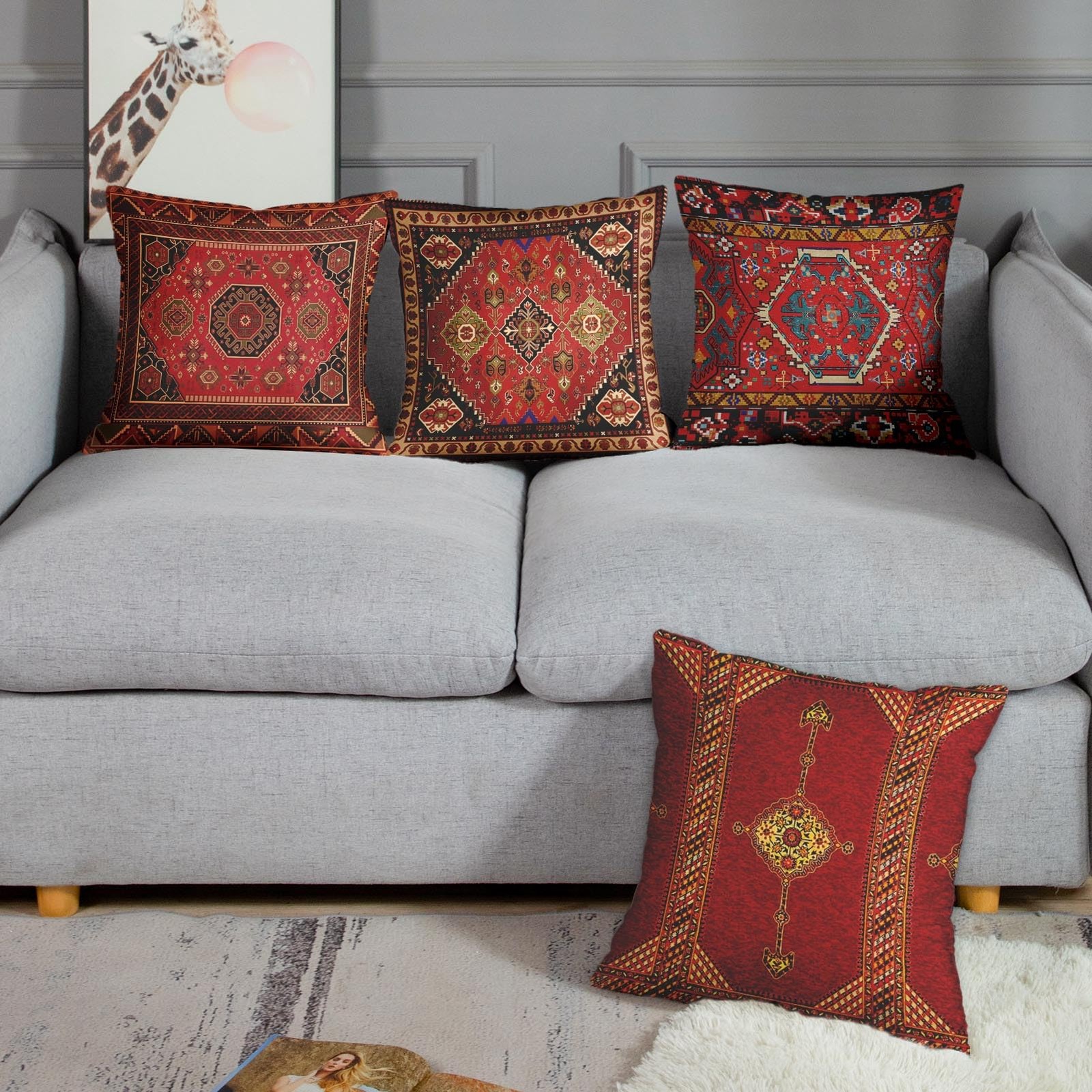 Throw Pillow Covers Geometric Kilim Moroccan Home Decor Set of 4 Oriental Ika... gallery