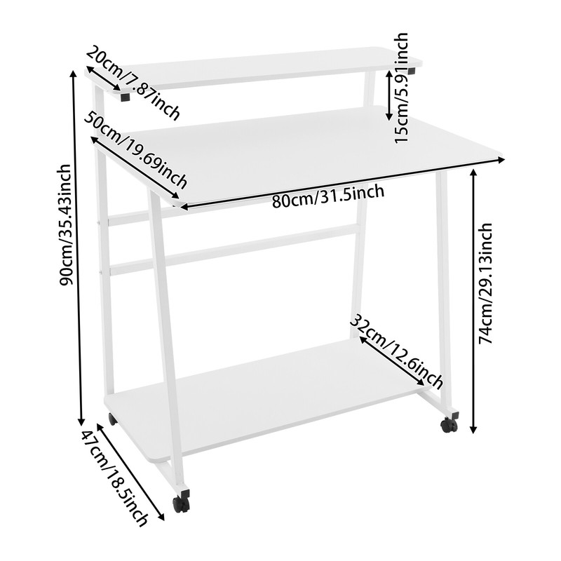 3-tier Rolling Computer Desk Capacity 55kg/121 lbs Modern Home Office Desk White gallery