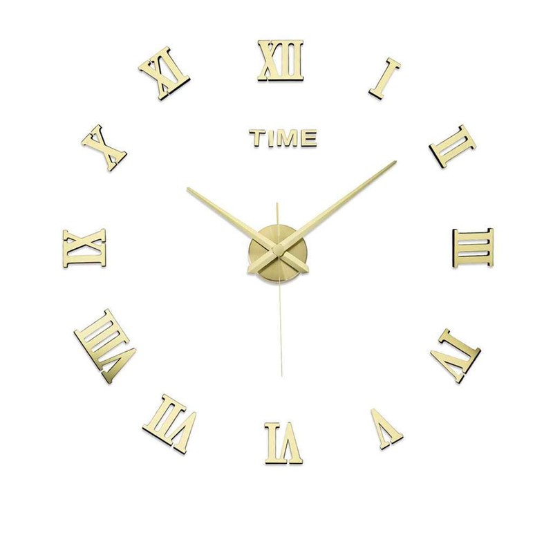 Mirror Surface Large Modern Wall Clock 3D DIY Roman Number Sticker Decor Clock gallery
