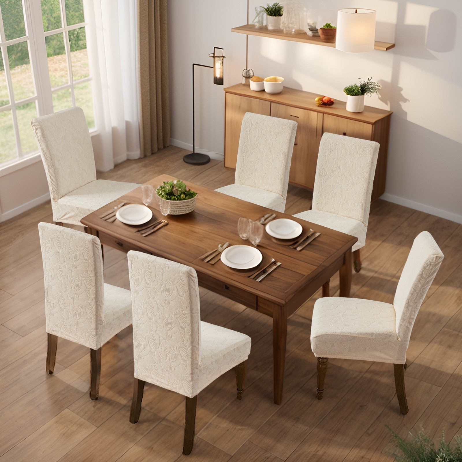 4/6 elastic leaf pattern chair covers for restaurant decoration and protection gallery