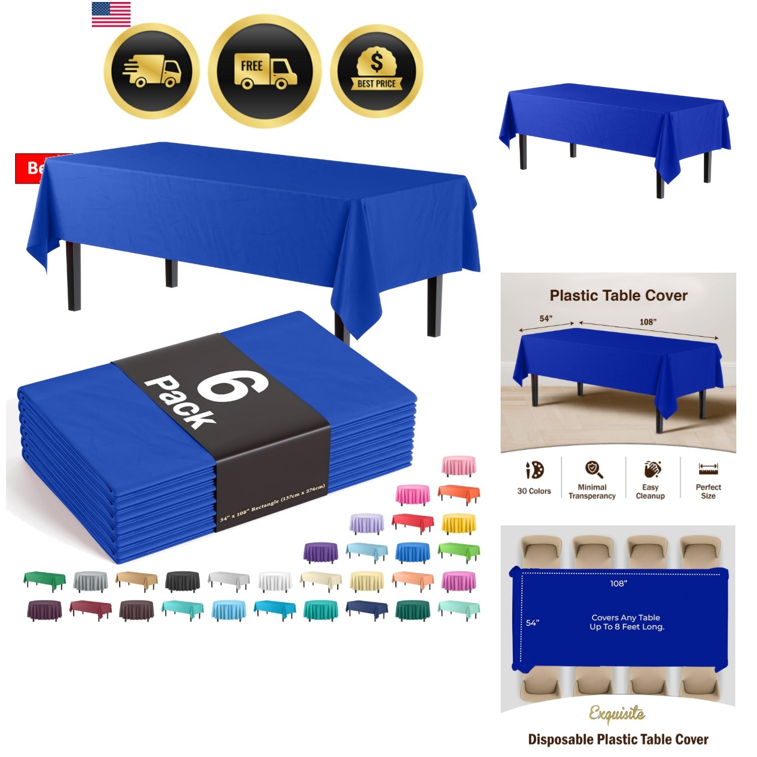 Exquisite 6-Pack Plastic Tablecloth 54in. x 108in. Rectangle Plastic Table C... gallery