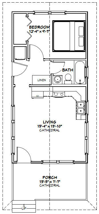 16x32 Tiny House -- 511 sq ft -- PDF Floor Plan -- Model 2F gallery