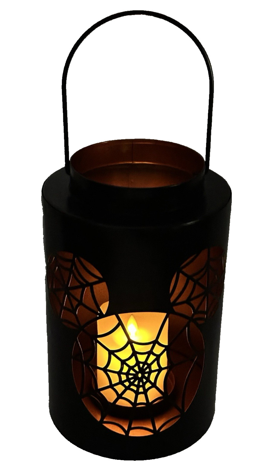 Disney Halloween Metal Lantern Mickey Spiderweb Cutout Black LED Holder NEW gallery