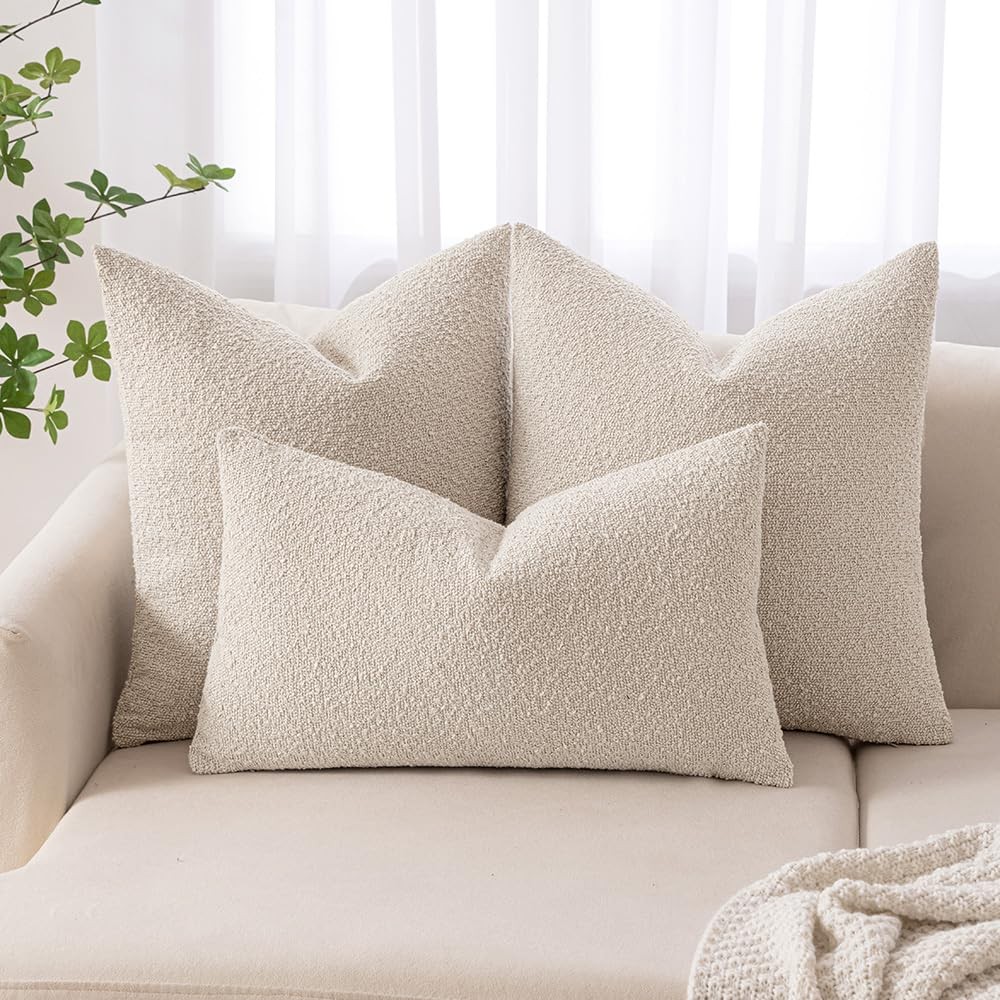 Textured Boucle Beige Accent Solid Lumbar Throw Pillow Cover Case, Boucle gallery