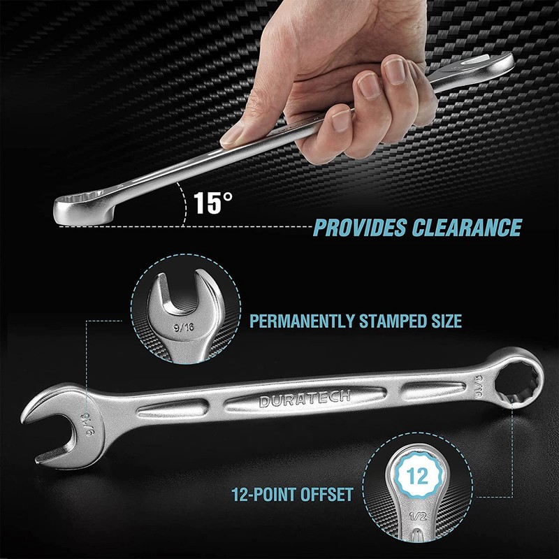 DURATECH 8PC Combination Wrenches Set Metric 8mm-19mm/SAE 5/16"-3/4" 12-Point US gallery