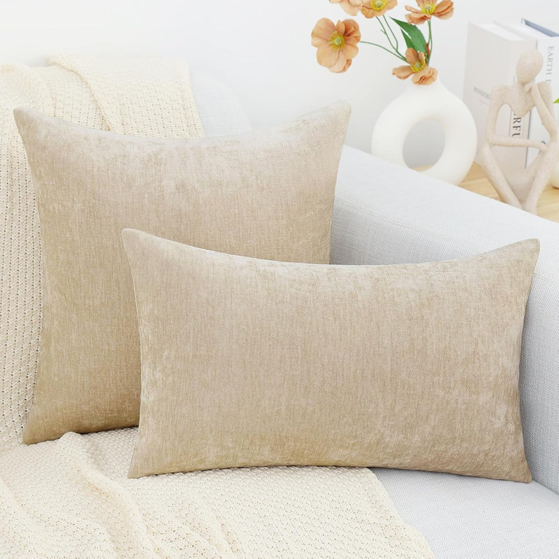 decorUhome Chenille Beige Throw Pillow Covers 18x18 Inch Set of 2, Decorative So gallery