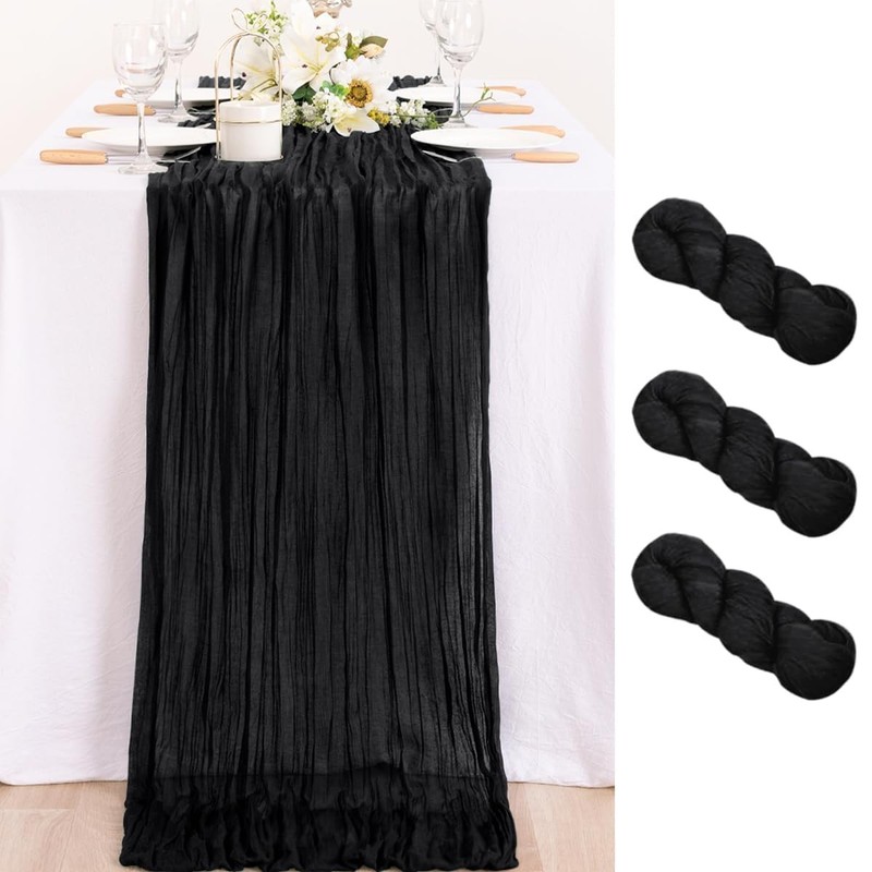 Black Halloween Table Runner 3 PCS 10ft 35x120 Inch Gauze Cheesecloth Decor gallery