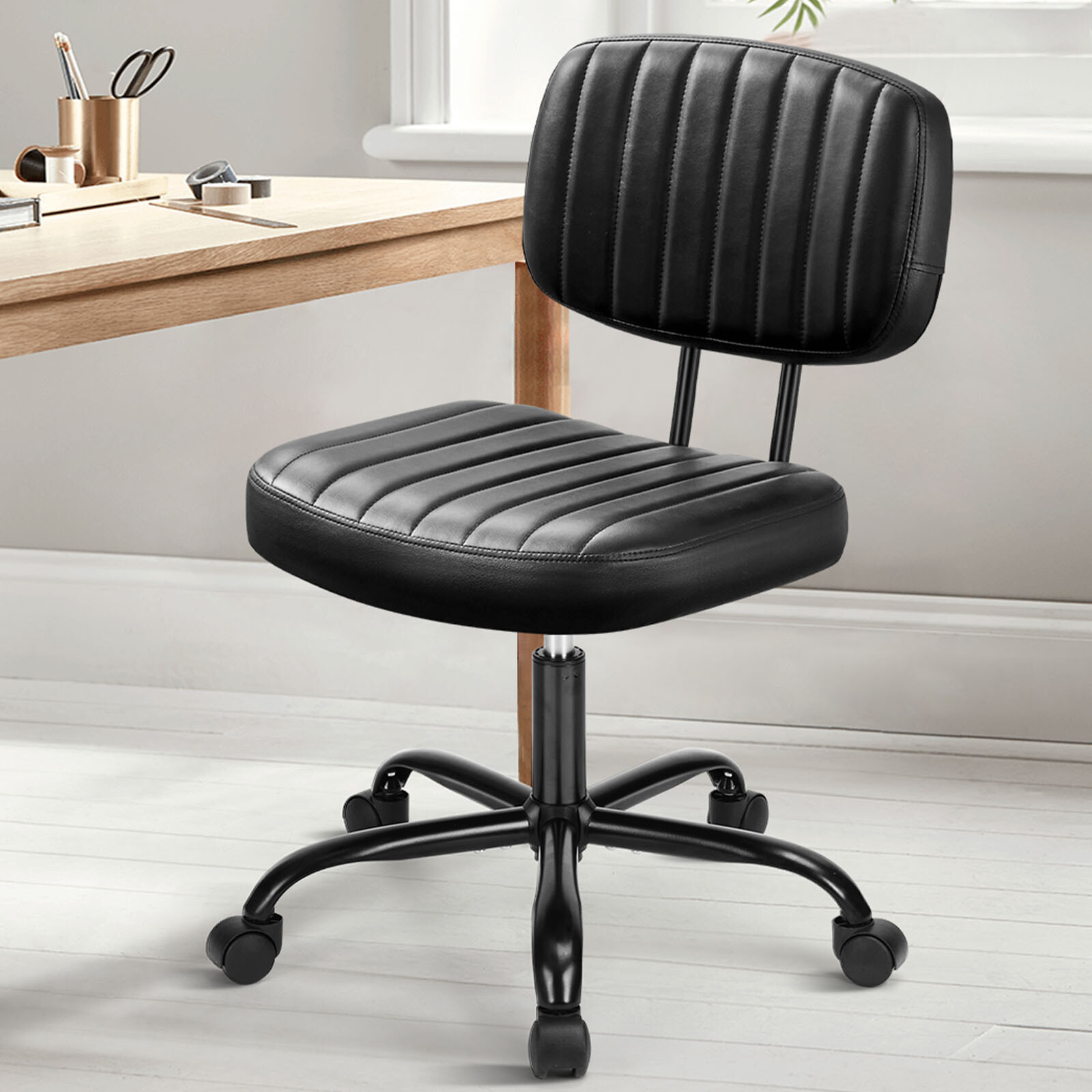 No Armrests, Low Back Lumbar Support PU Leather Home Office Swivel Chair gallery