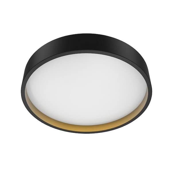 DYMOND 15 in. Matte Black with Golden Inside LED Flush Mount Ceiling Light gallery