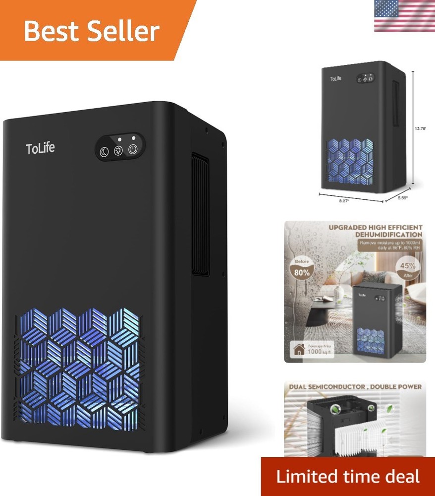 Energy-Efficient Dehumidifier for Bedroom & Bathroom - 1000 sq.ft Coverage