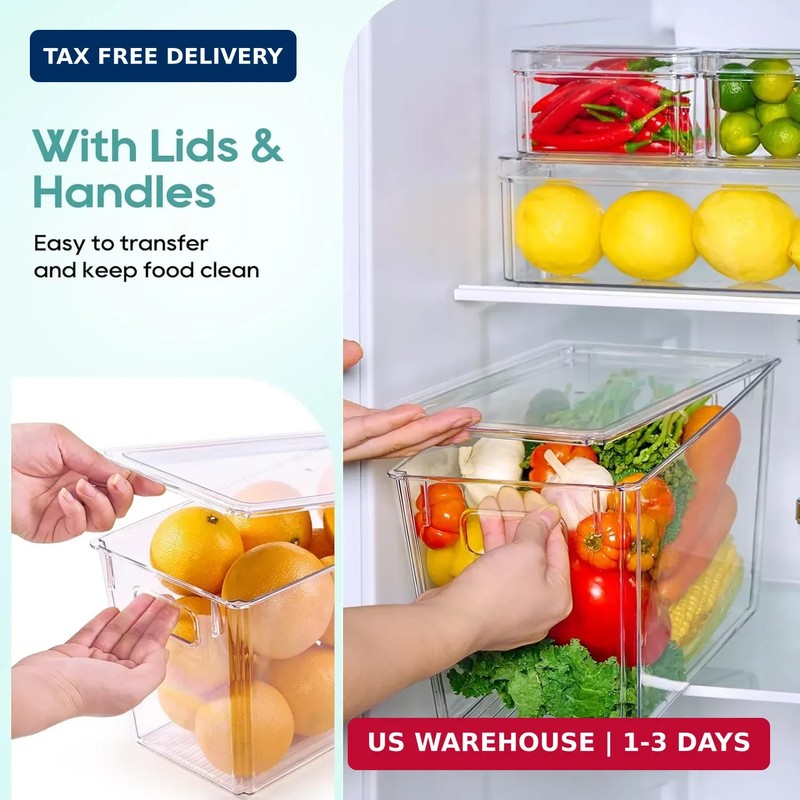 6 Pcs Fridge Organizer Bins Stackable Clear Lid BPA Free Fruit Vegetable Storage gallery
