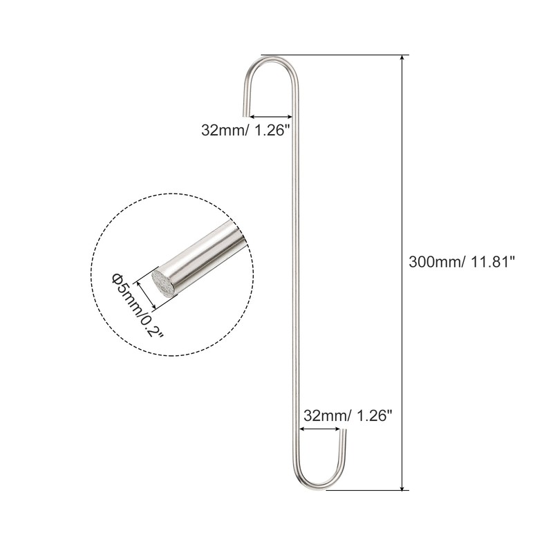 S Hanging Hooks 12" 300mm Extra Long Steel Hanger Matt Silver 2Pcs gallery