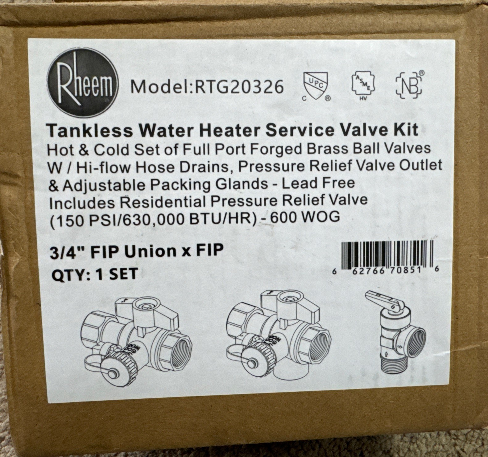 Rheem Service Valves Kit Brass RTG20326 for Tankless Water Heaters gallery