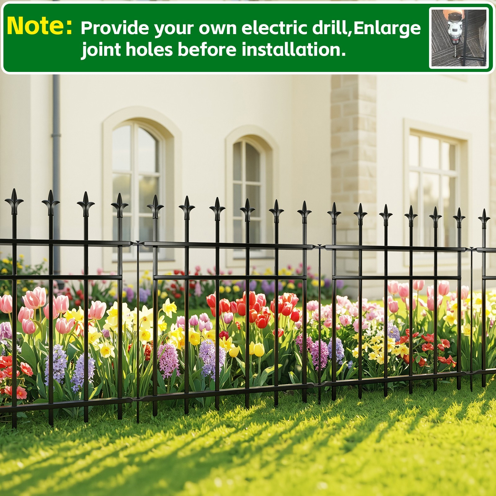5-Pack Metal Garden Fence Panels Rustproof DIY Install Decorative Border Black gallery