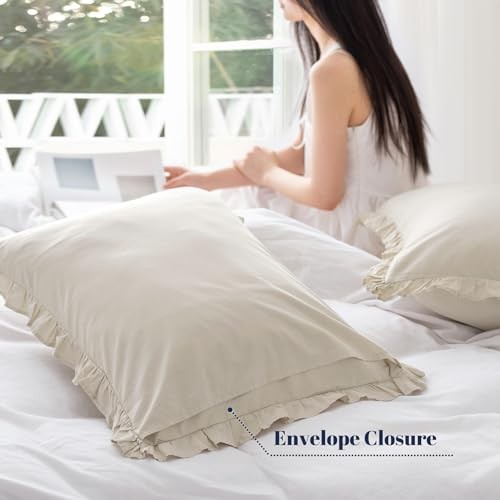 100% Washed Cotton Ruffle Pillowcases King 36" x 20" (Pack of 2) Linen/Oatmeal gallery