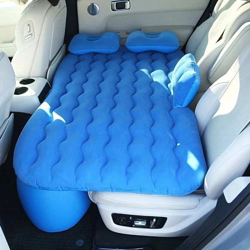 Comfortable Beige Inflatable Car Bed for Rear Seat Camping and Travel with Pump gallery