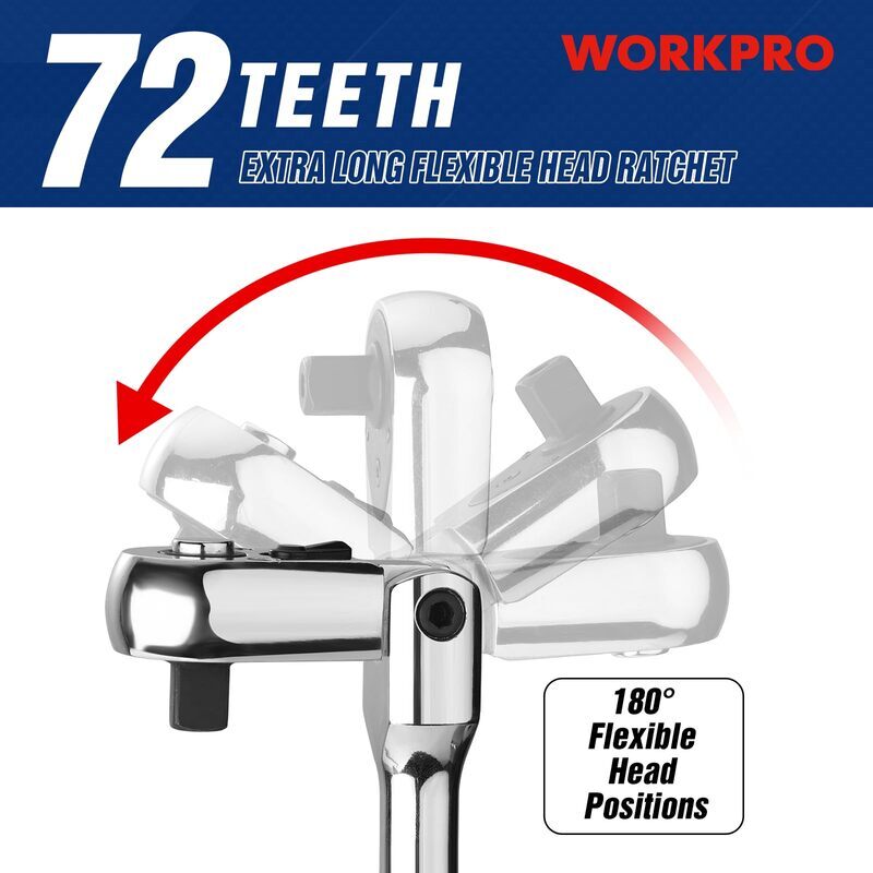 WORKPRO 3/8" Drive Extra Long Flex Head Ratchet 18Inch CR-V Steel Ratchet Handle gallery