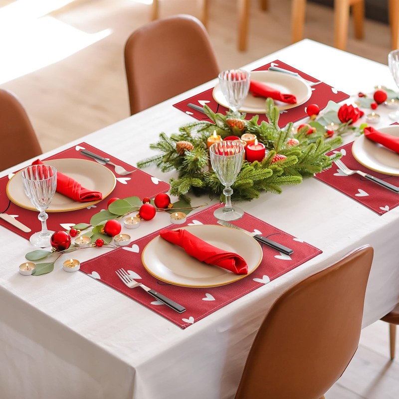 Valentine’s Day Table Placemats Decorations,12 x 18 Inch Red 18"L x 12"W, gallery