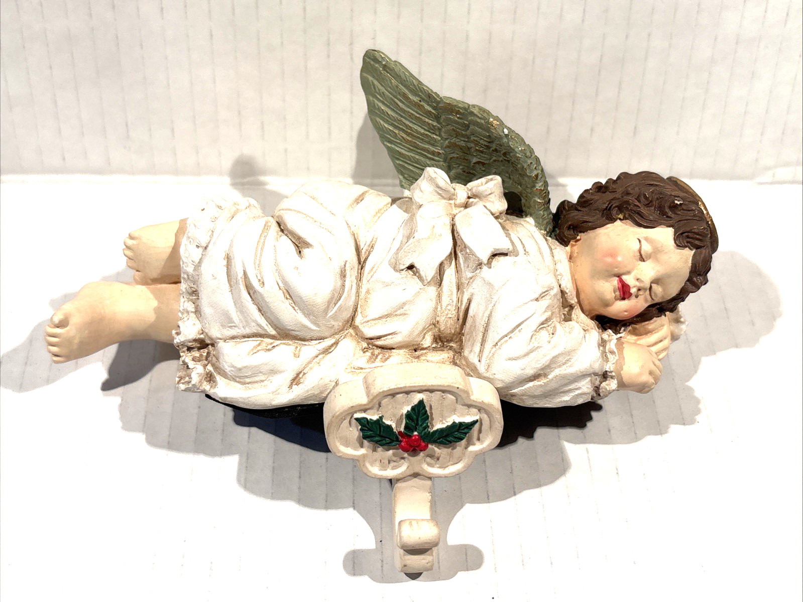 Stocking Hanger Angel Christmas Snoozer Sleeping Resting Angel Angelic Halo VTG gallery