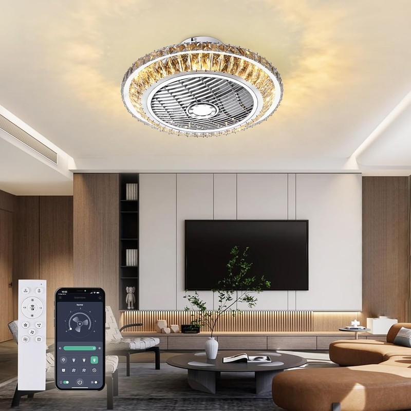 72 W Modern Fan Ceiling Lamp,LED Ceiling Fan with Lighting,Crystal Decorations gallery
