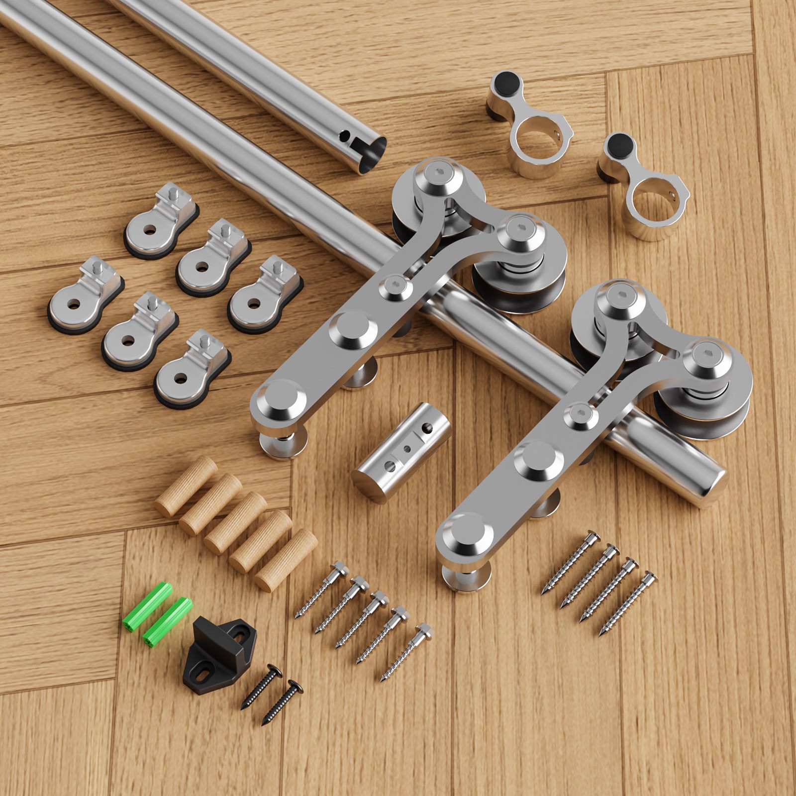 CCJH 4FT-16FT Stainless Steel Sliding Barn Door Hardware Kit Track for 1/2 Door gallery