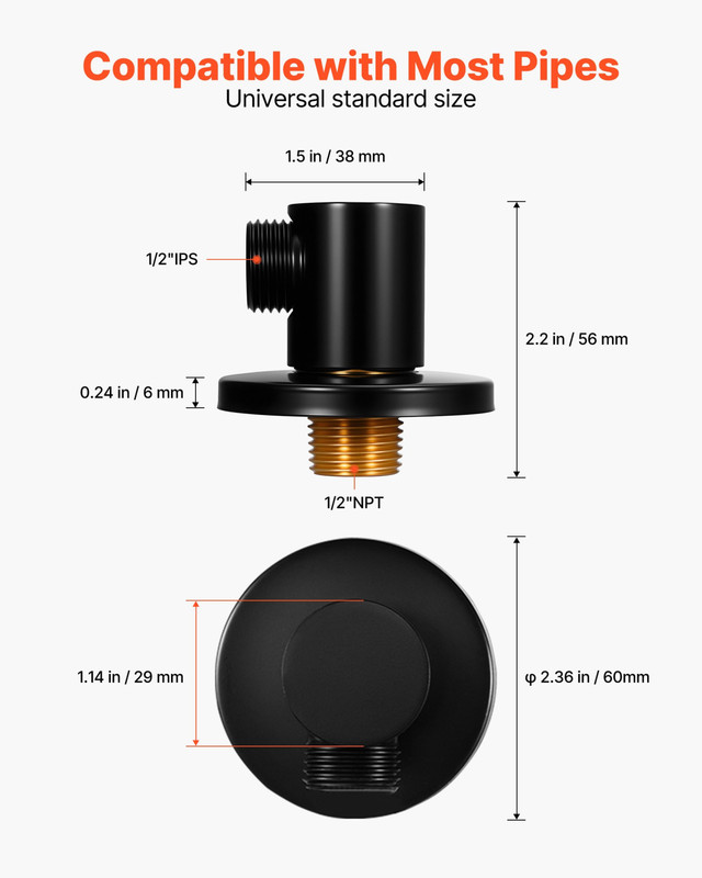VEVOR Wall Mounted Supply Elbow, Wall Supply Elbow with O-Ring Flange, Tapered 1 gallery